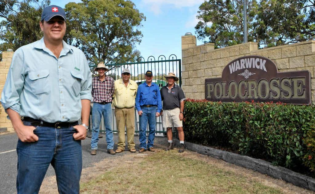 Organisers Warwick Fraser and Cameron Shepherd, vice president of the Polocrosse Association of Australia Rodney Geppert and Warwick club members John Cooper and Merv Mangan. Organisers Warwick Fraser and Cameron Shepherd, vice president of the Polocrosse Association of Australia Rodney Geppert and Warwick club members John Cooper and Merv Mangan.